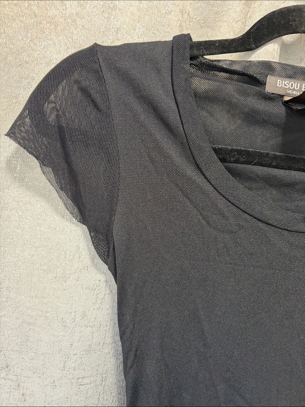 Bisou Bisou SHEER Black Short Sleeve Scoop Neck Tee SUPER SHEER SM - Picture 3 of 7